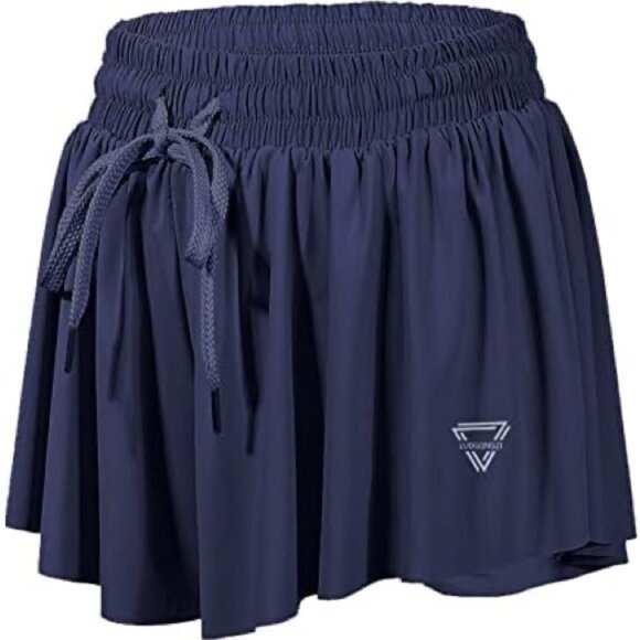 New Womens Luogongzi 2 in 1 Flowy Running Navy Shorts Sz M - Picture 6 of 12